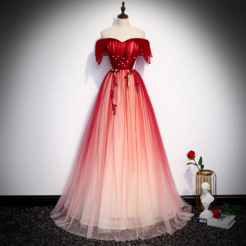 Embroidery Red - Strap Toast Dress for Bride 2026