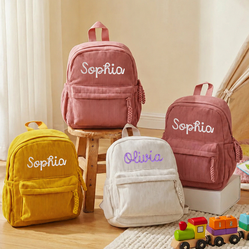 Embroidery Names - Personalized Corduroy Toddler Backpack Custom Name