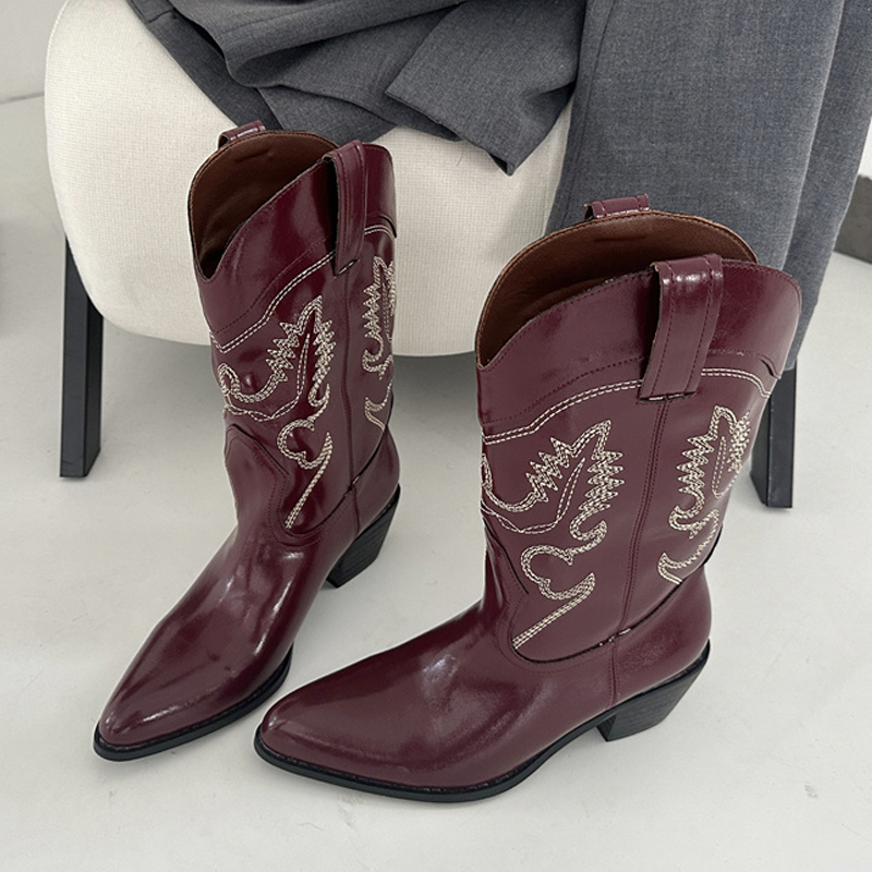 Embroidery Red - Liyke Designer Wine Red Leather Western