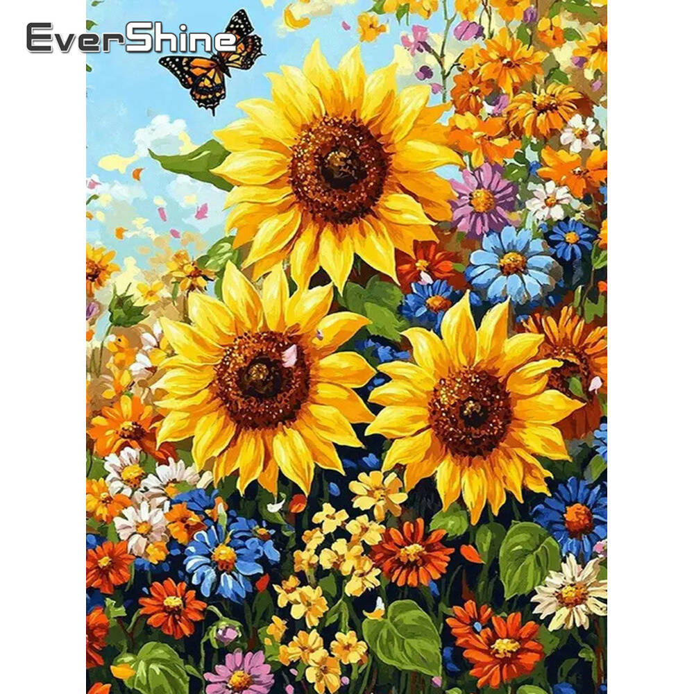 Embroidery Daisy Flower - Evershine Full Square Round Diamond Embroidery