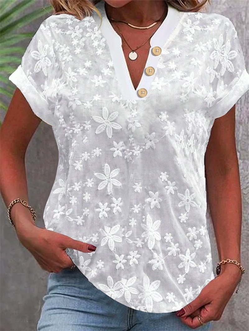 Summer Women White Floral Embr - Embroidery Blouse review and price