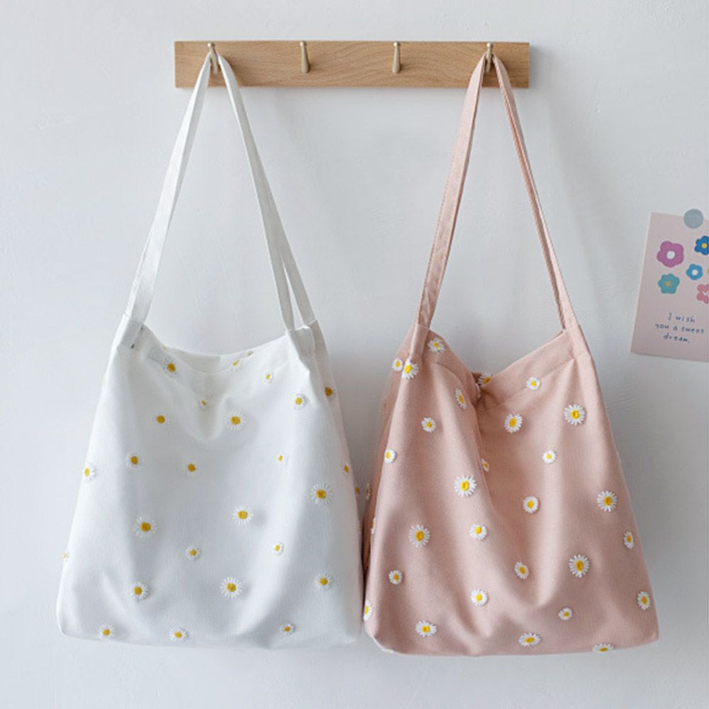 Women Canvas Bags Girls Shoppi - Embroidery Daisy Flower review and price