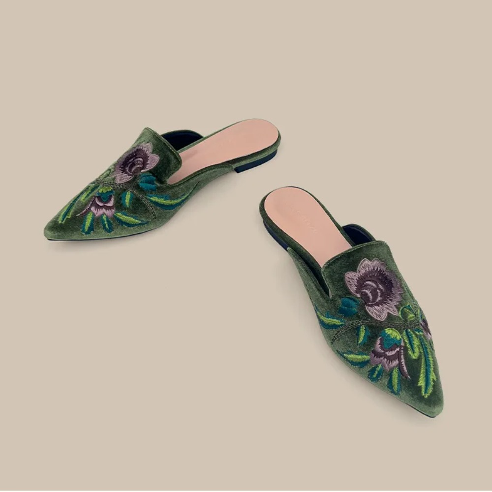 Velvet Embroidery Flower Mules - Embroidery Flower review and price