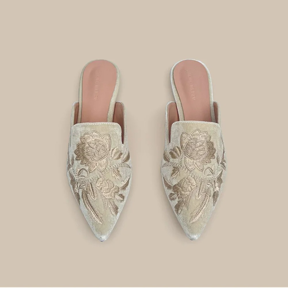 Velvet Embroidery Flower Mules - Embroidery Flower review and price