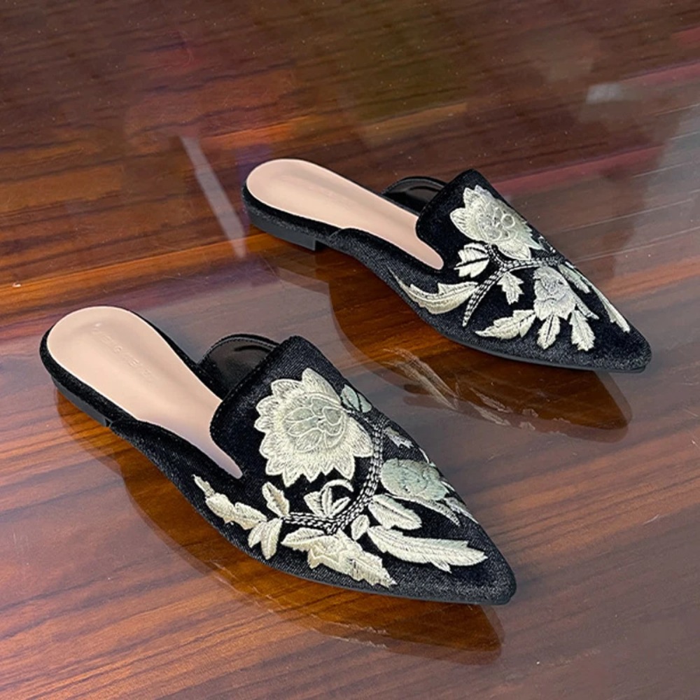 Velvet Embroidery Flower Mules - Embroidery Flower review and price