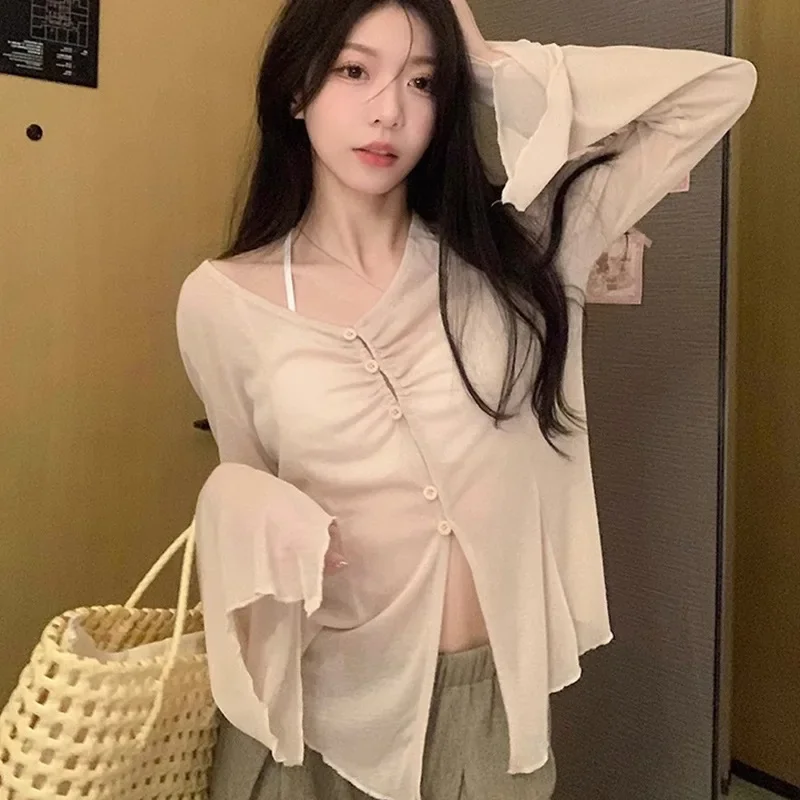 Sheer Flare Sleeve Blouse - Y2 - Embroidery Blouse review and price
