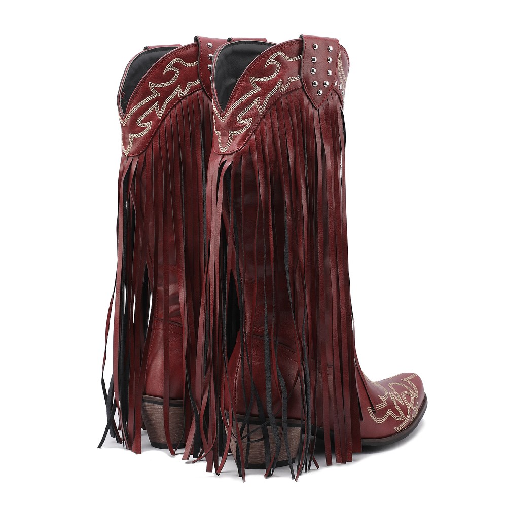 Western Cowboy Mid-calf Boots  - Embroidery Red review and price