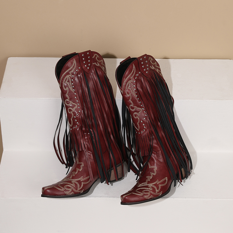 Western Cowboy Mid-calf Boots  - Embroidery Red review and price