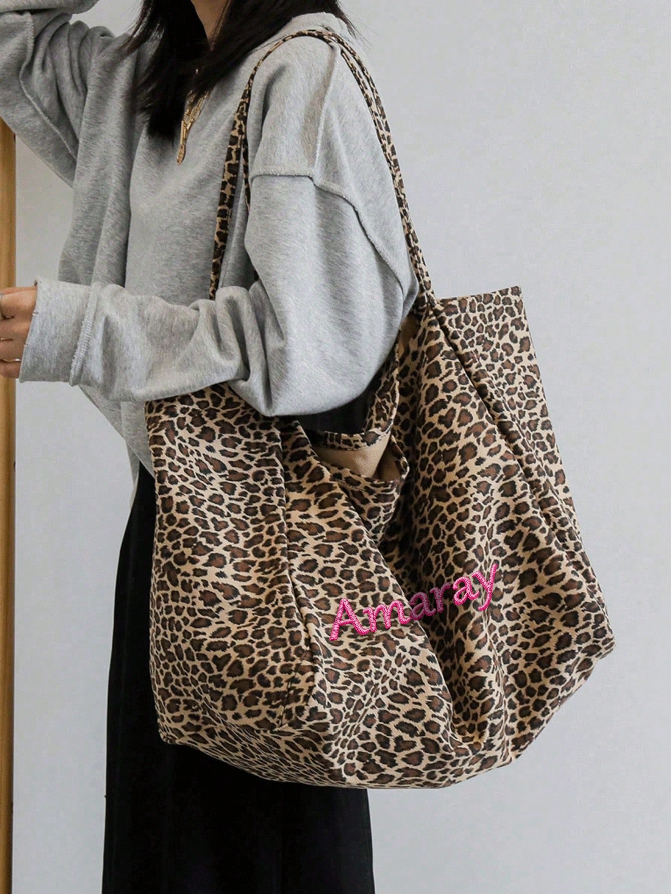 Custom Name Leopard Print Tote - Embroidery Names review and price