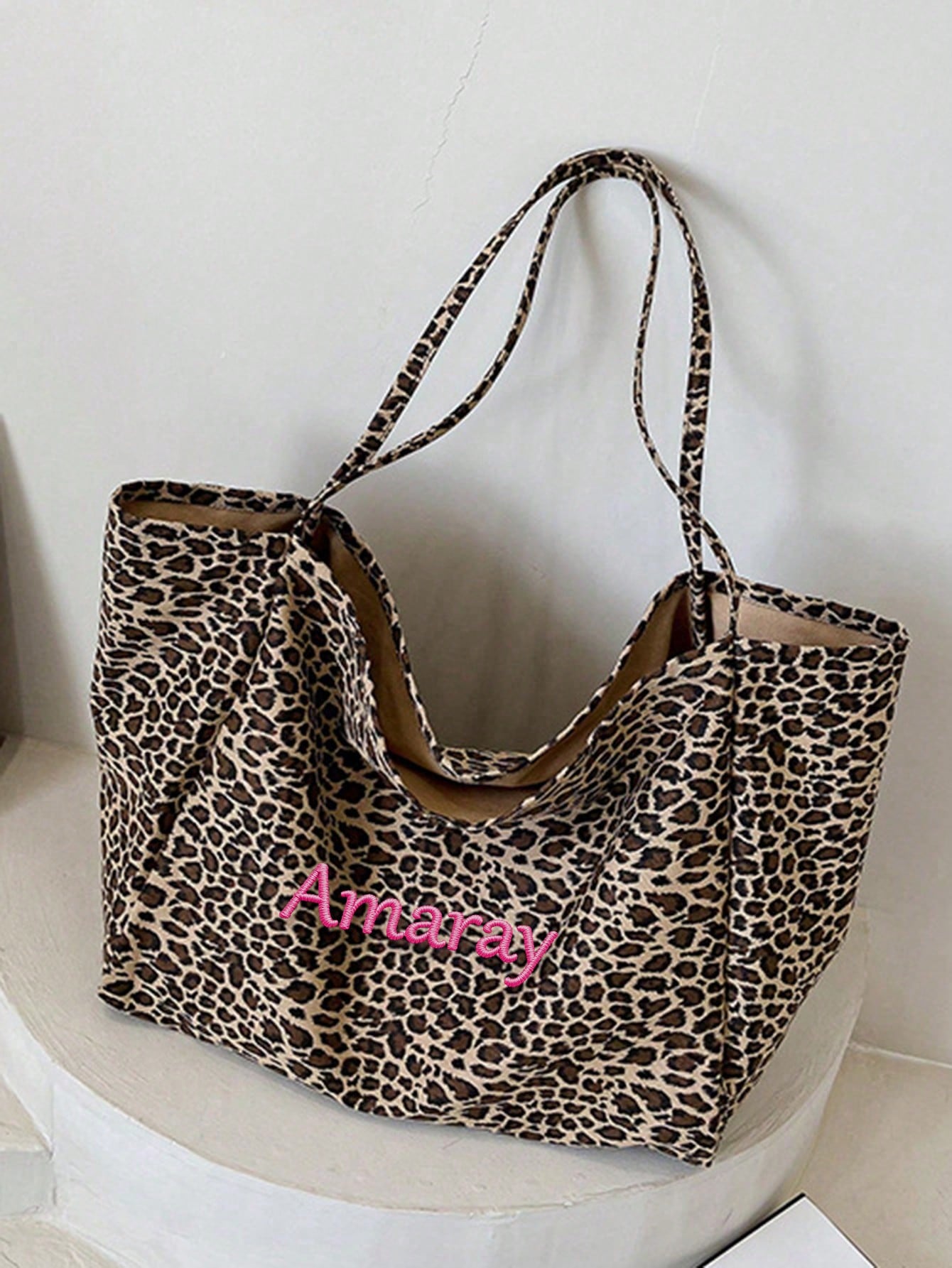 Custom Name Leopard Print Tote - Embroidery Names review and price