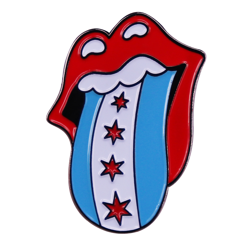 Chicago Flag Enamel Pin Music  - Embroidery Lips review and price