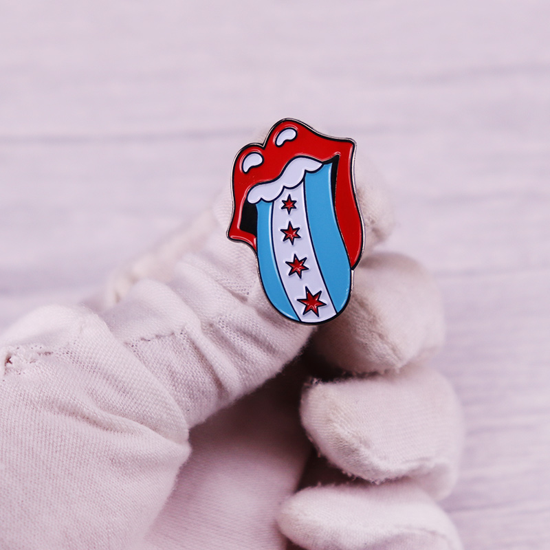 Chicago Flag Enamel Pin Music  - Embroidery Lips review and price